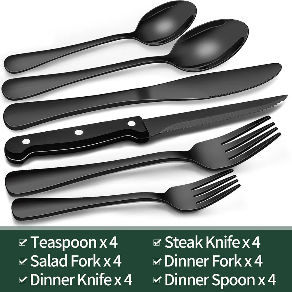 Stylish Black Silverware Cutlery Set